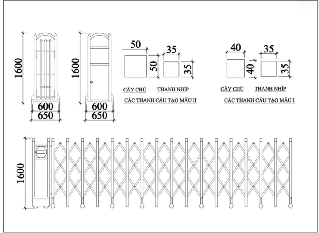 cấu tạo cổng xếp inox